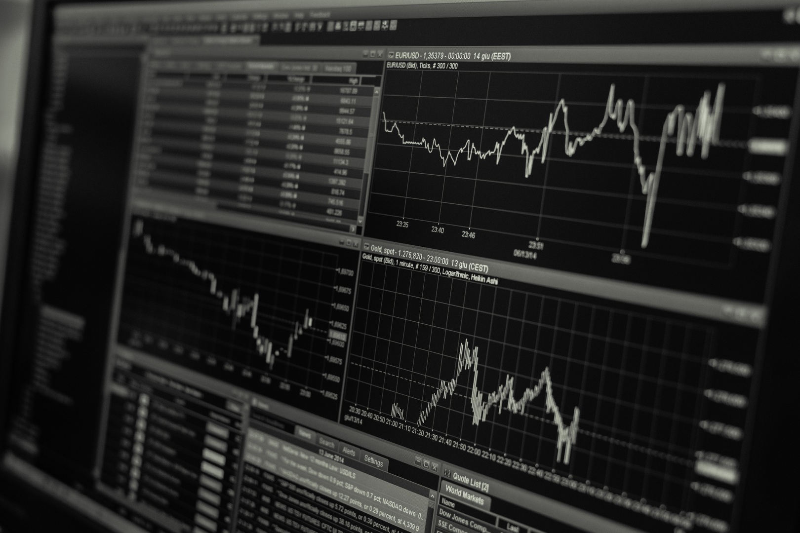 Illustration of stock market price charts on screens